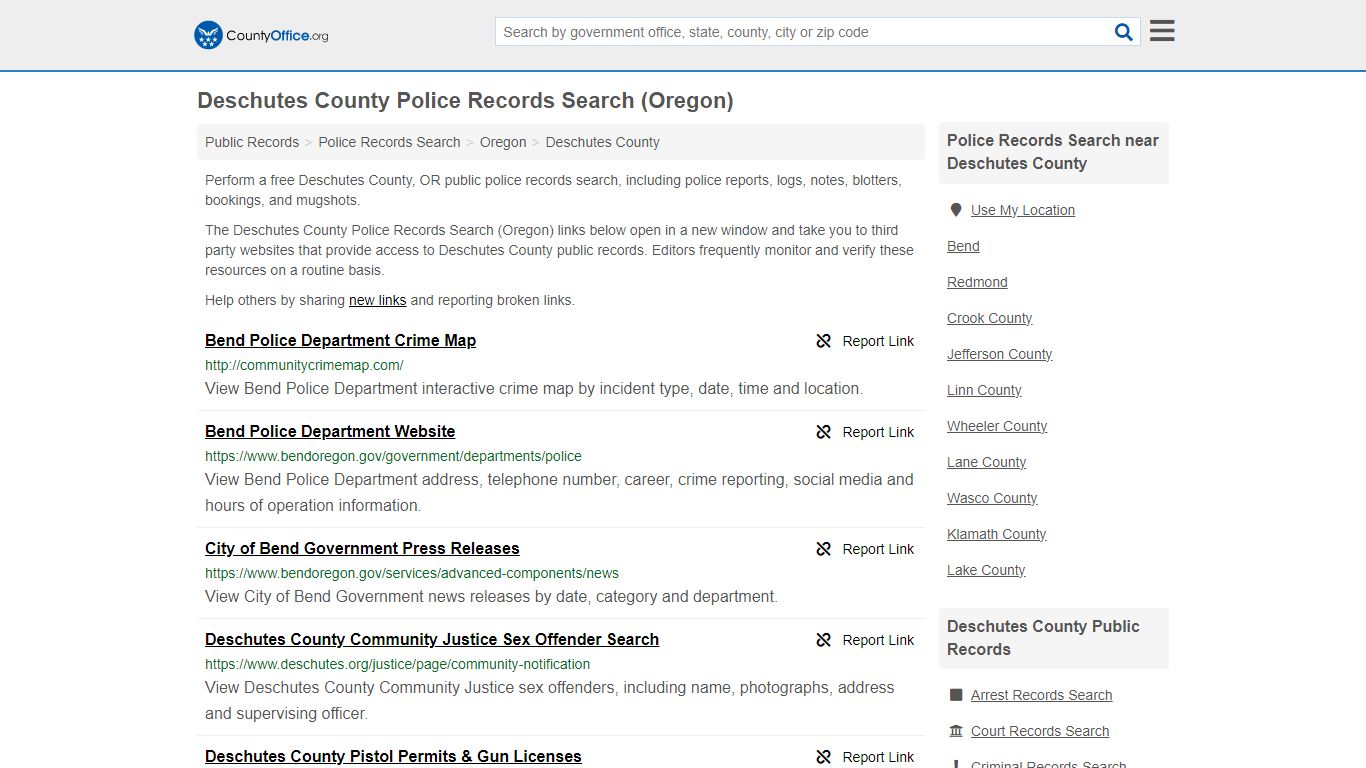 Deschutes County Police Records Search (Oregon) - County Office